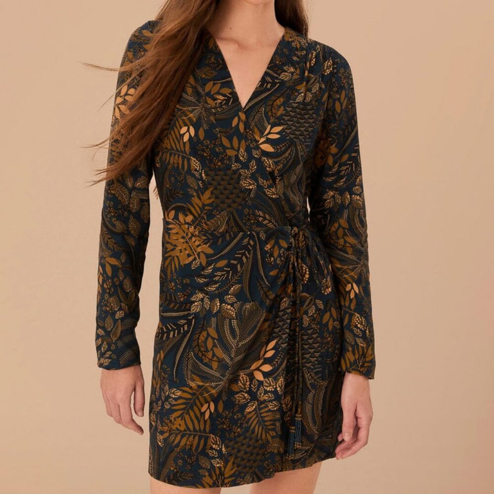 FARM Rio teal dotted forest lenzing™ ecovero™ viscose wrap mini dress (M) nwt